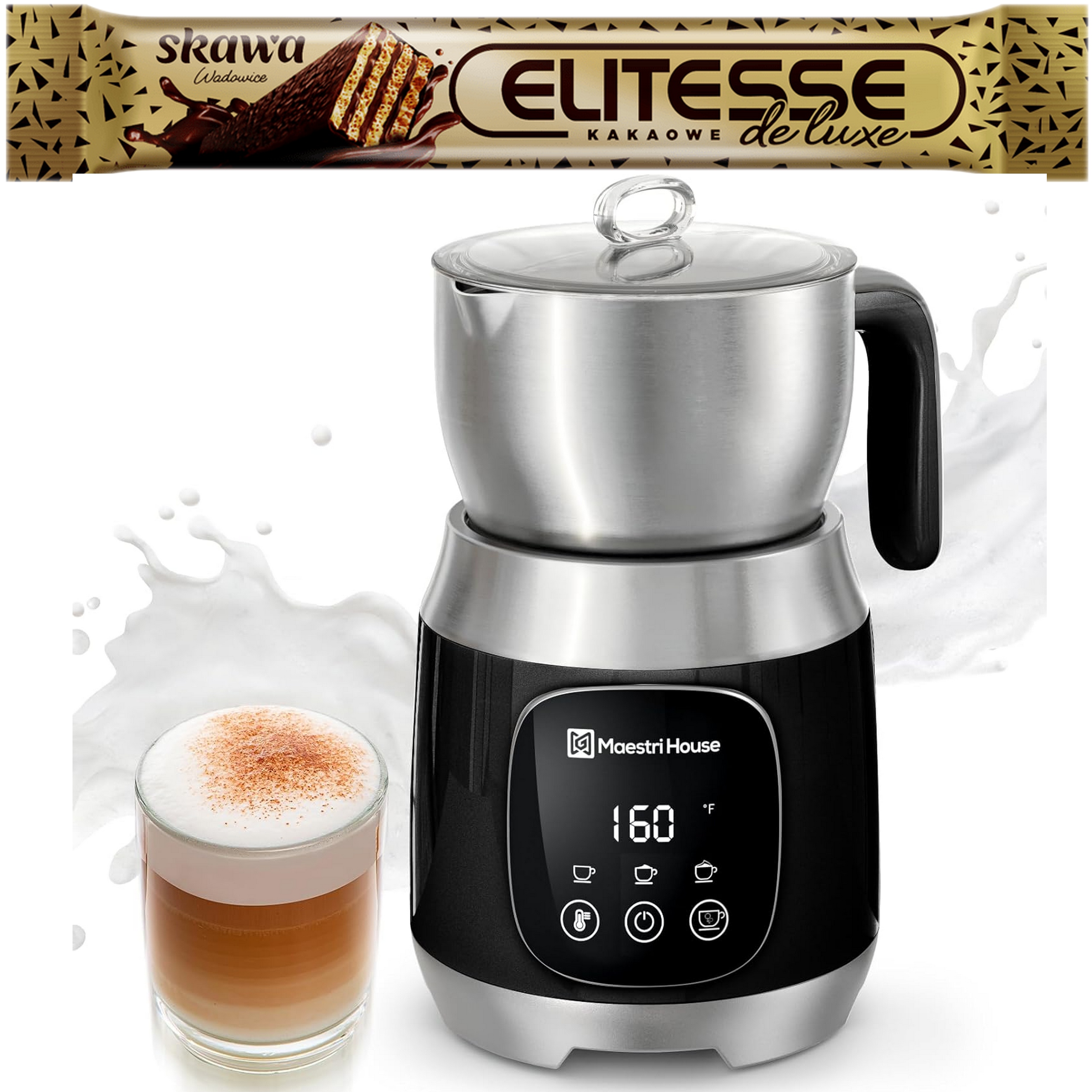 Napěňovač mléka 12 v 1 Elektrický velký 600 ml Maestri House Ocel Nerez