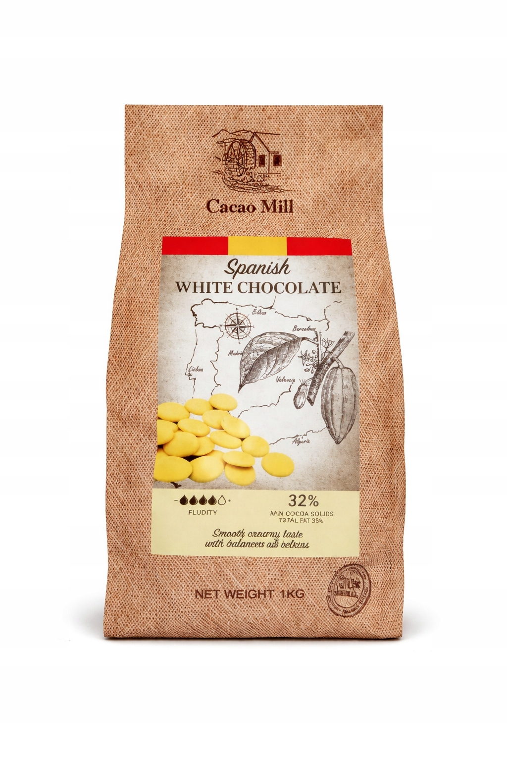 Čokoláda Bílá 32% španělská bez přísad Cacao Mill 1 kg