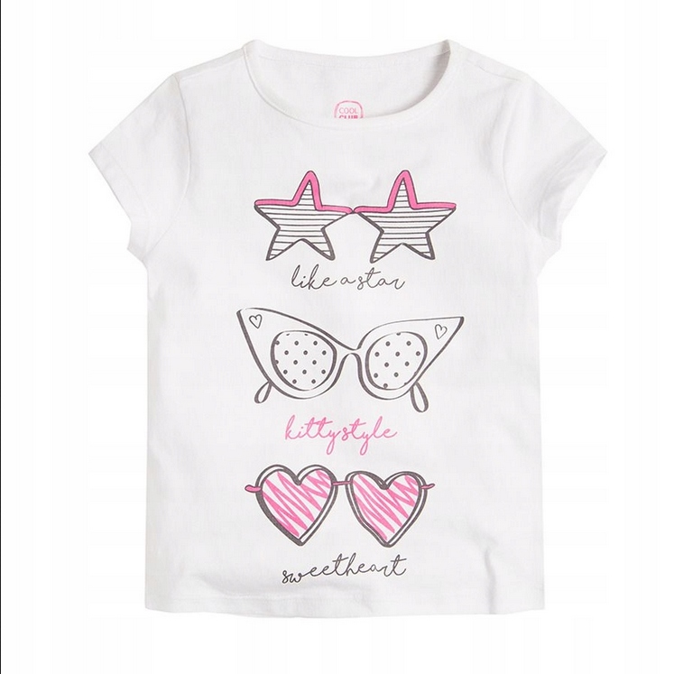 

Cool Club T-shirt dziewczęcy biały okulary r 104