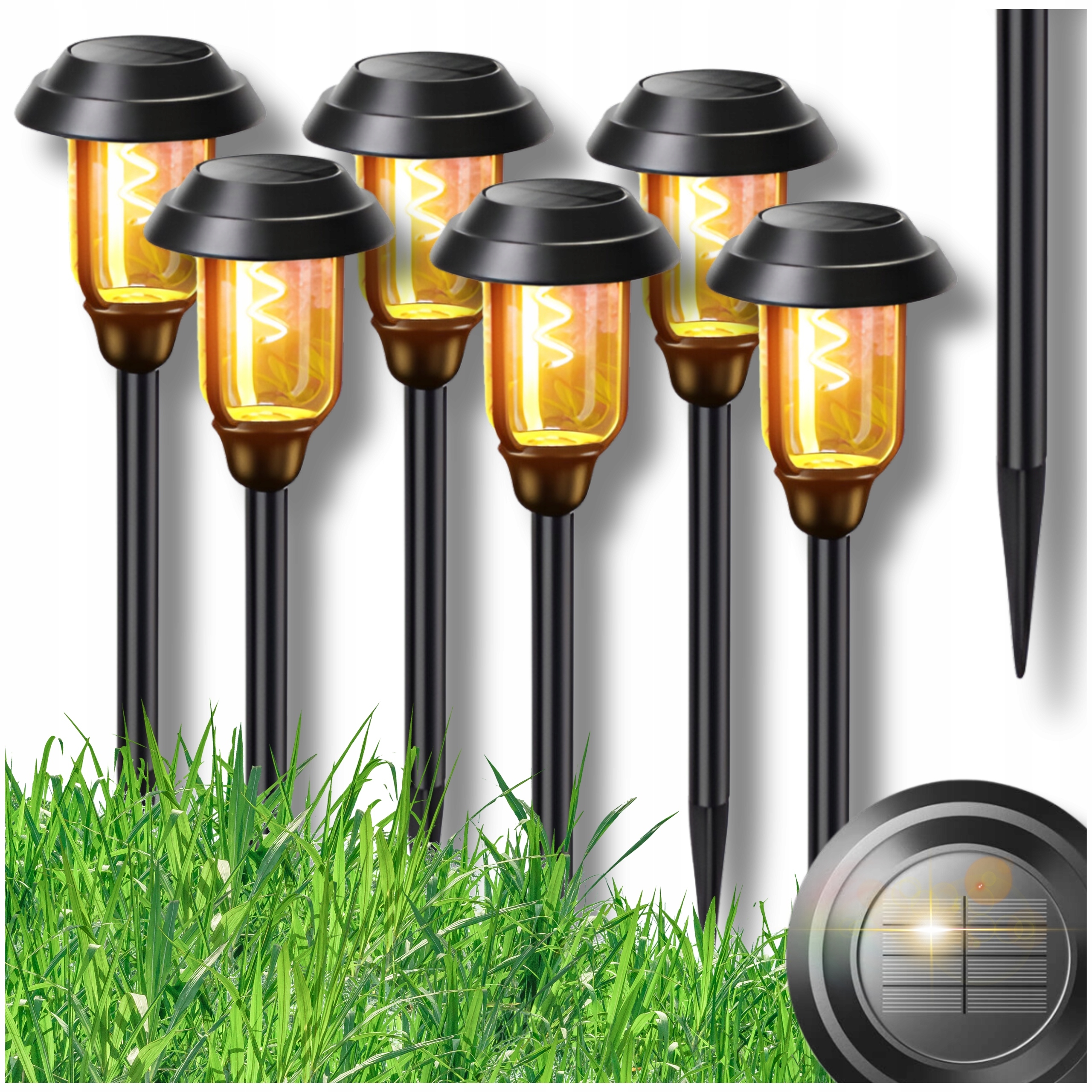 6x Lampa Solarna Led Ogrodowa Wbijana Słupek Latarnia Filament Żarówka