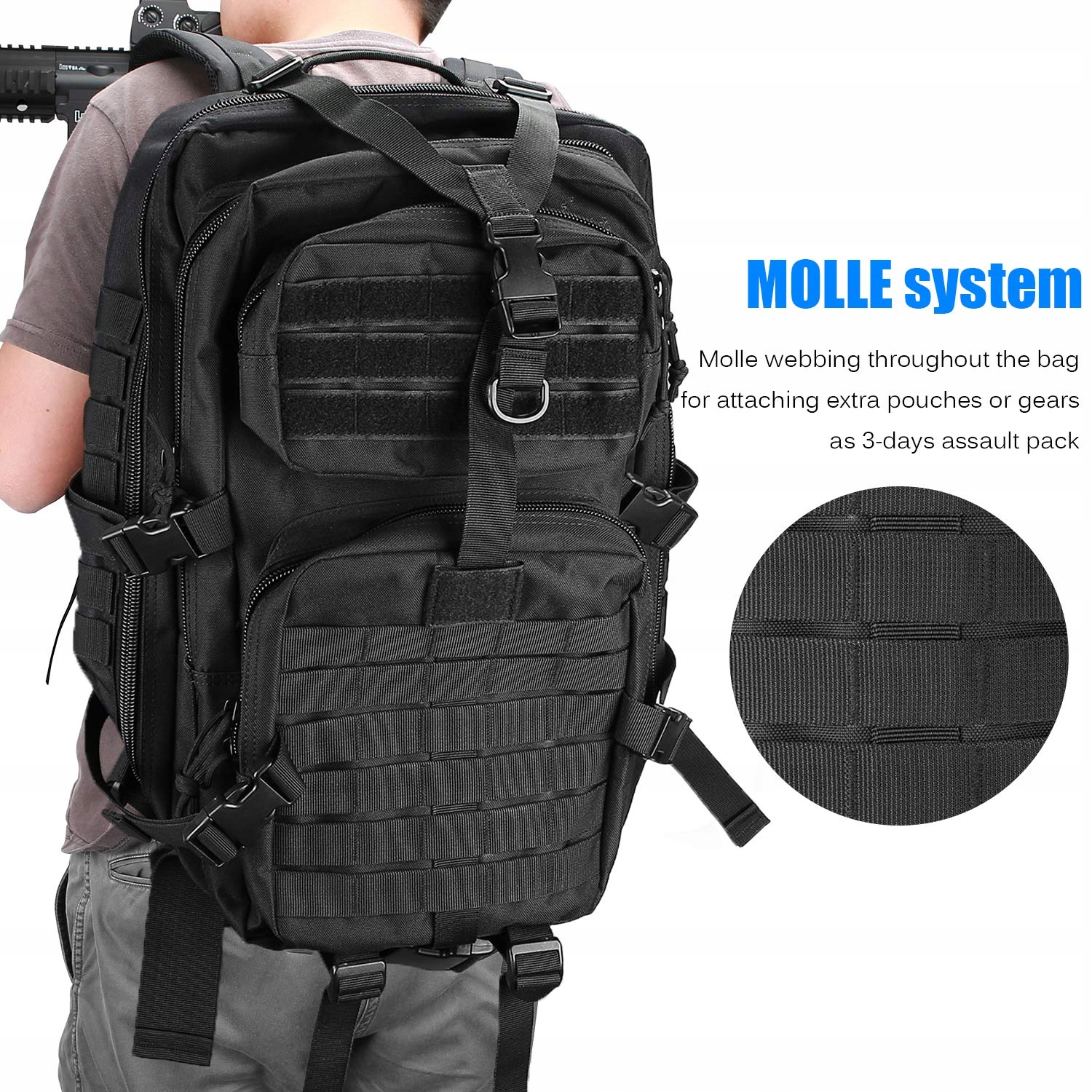 PROCASE Plecak Wojskowy 48L Survival Taktyczny Molle Outdoor Czarny — miniatura 5