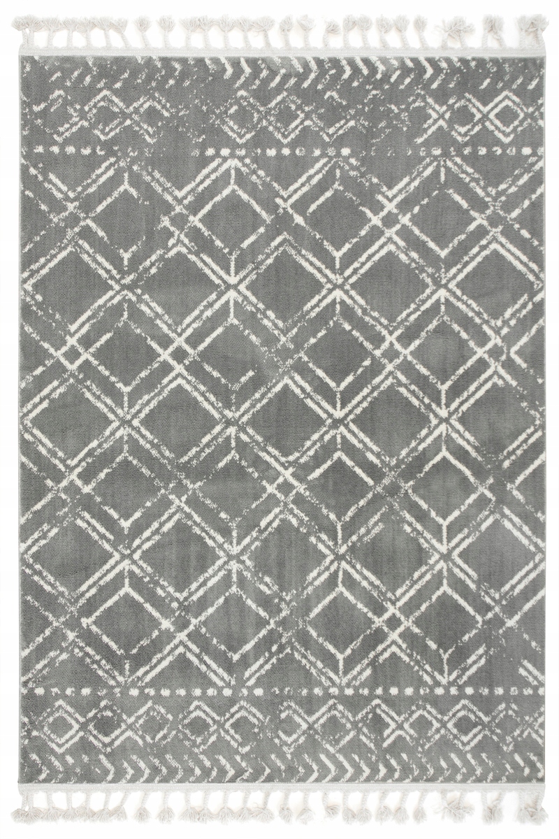 

80x150 cm Szary Krem Dywan Etno Frędzelki Romby