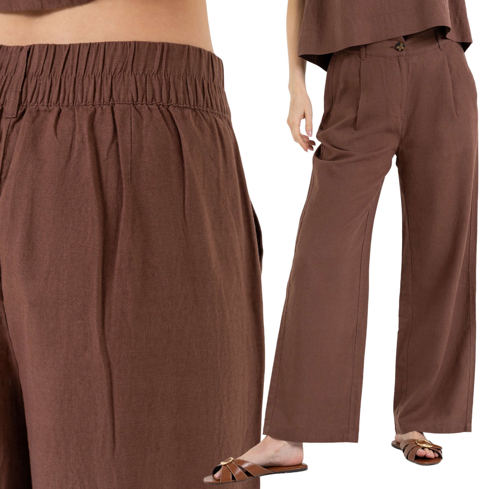 Spodnie Damskie Lniane z Wiskozą Casual z Kieszeniami Moraj XXL