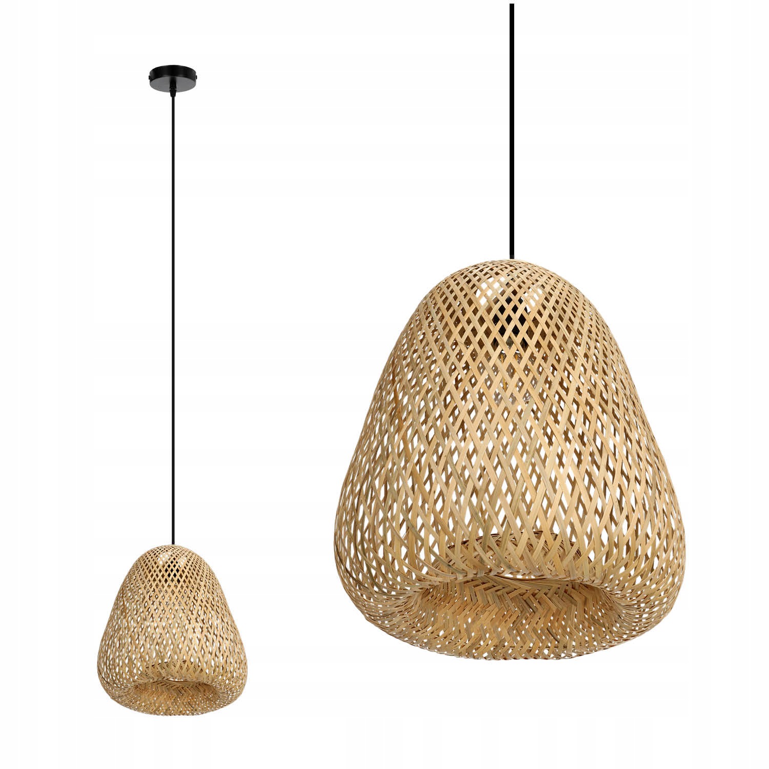 Pletená stropní lampa Boho, závěsná, přírodní, bambusová, E27