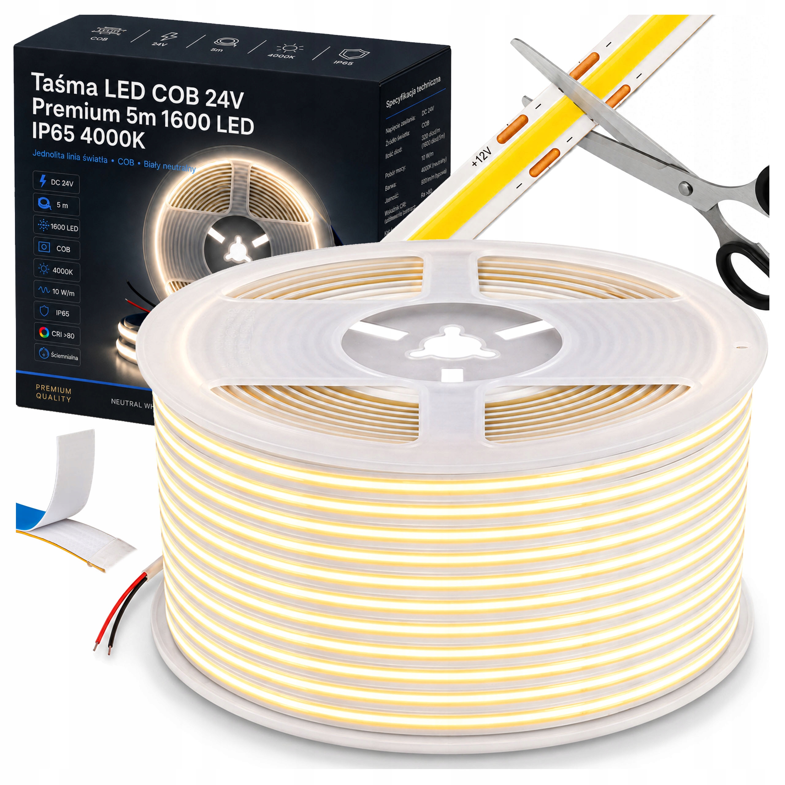 Led pásek Cob Neon 12V 4000K 50M IP65 vodotěsný, řezaný, neutrální