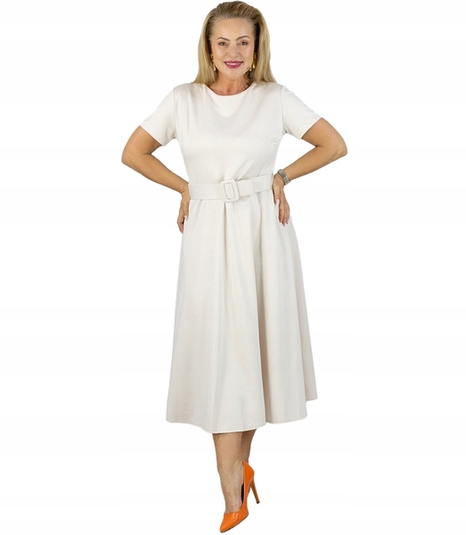 Šaty midi Élise – klasická, s páskem a krátkým rukávem unisize