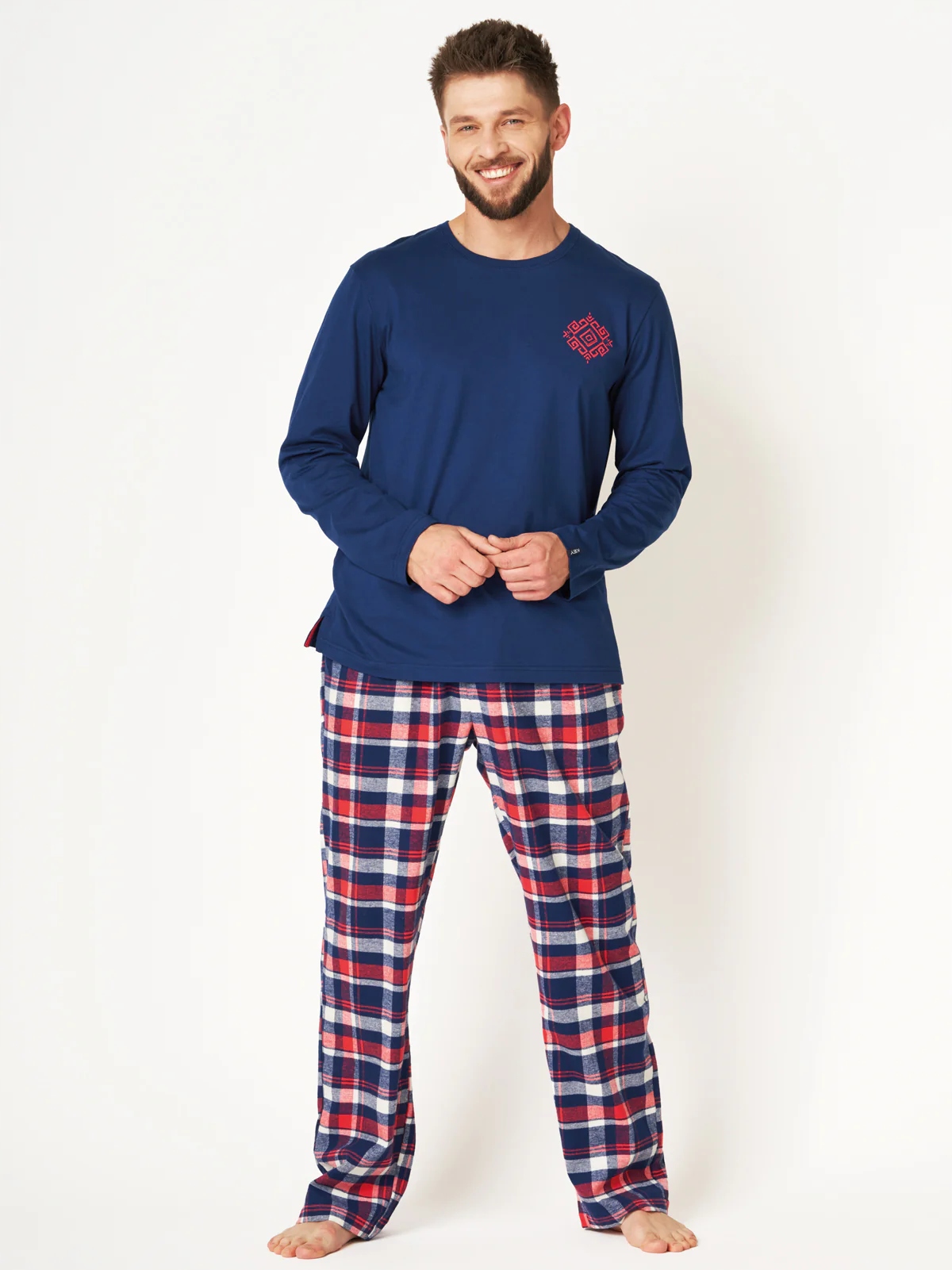 Pánské flanelové pyžamo Key Mns 613 B24, tmavě modré, velikost XXL