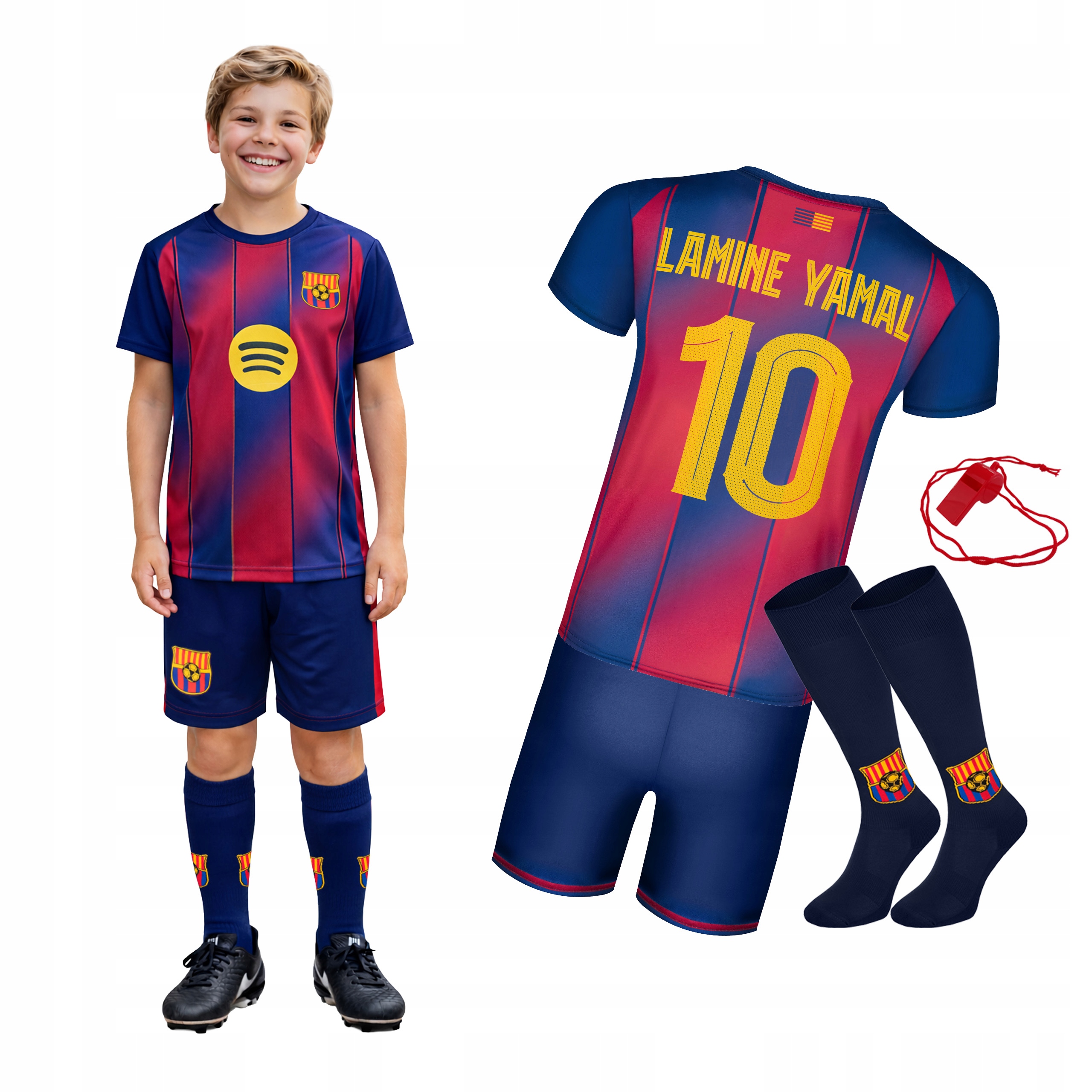 Strój piłkarski Lamine Yamal 10 Barcelona getry roz. L dziecięcy