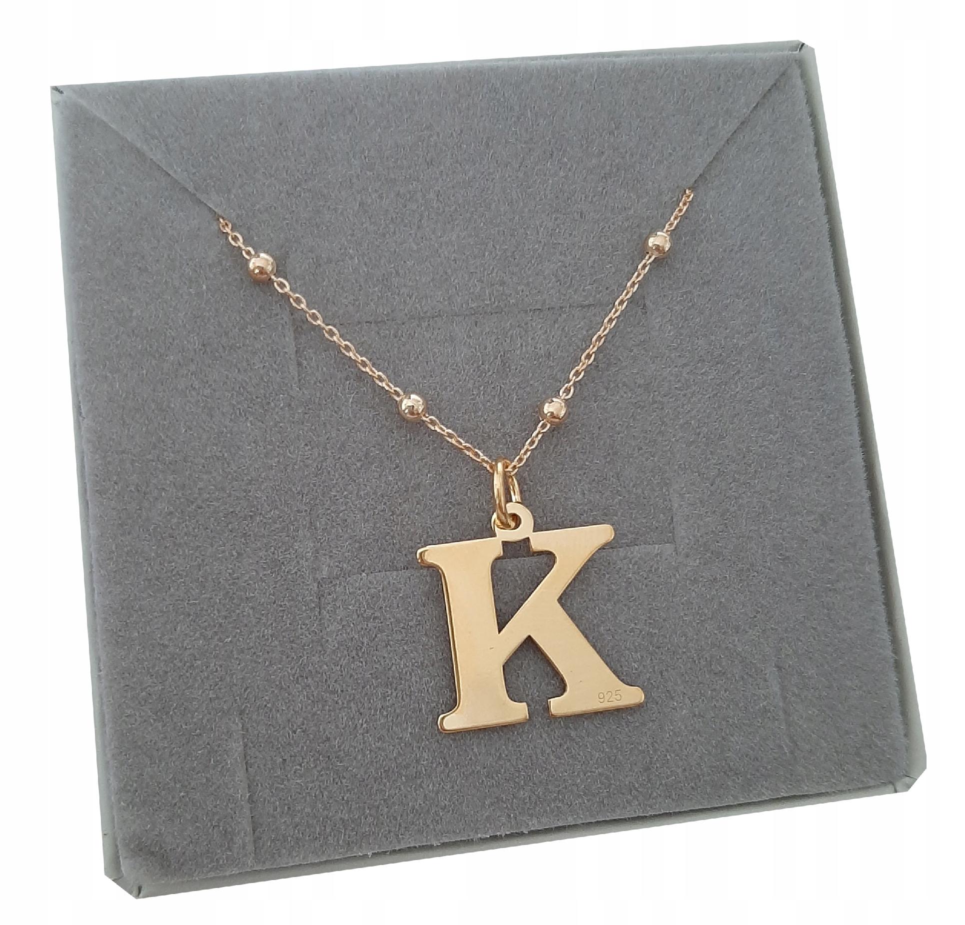 

Złoty łańcuszek kulkowy z dużą literką K SREBRO925