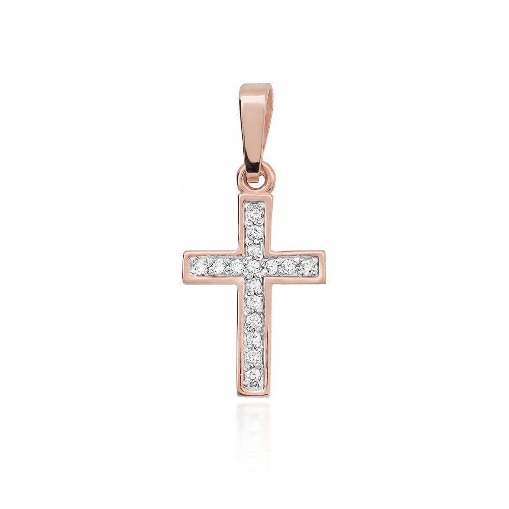 Zlatý křížek 585 diamant růžové zlato přívěsek elegantní dámský přívěsek