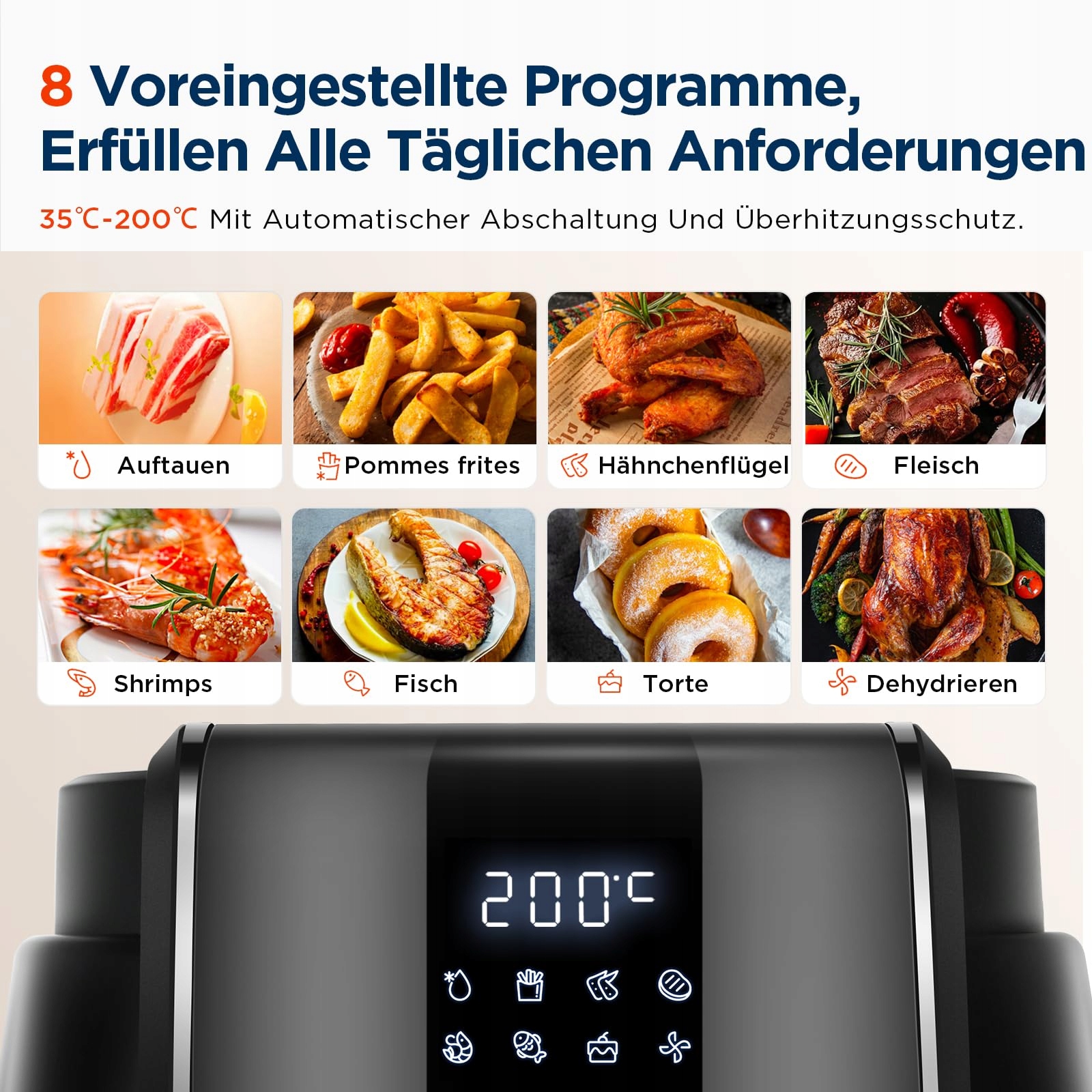 MIDEA Beztłuszczowa Frytkownica 4L 1500W 8 Programów Timer 60 Minut — miniatura 4