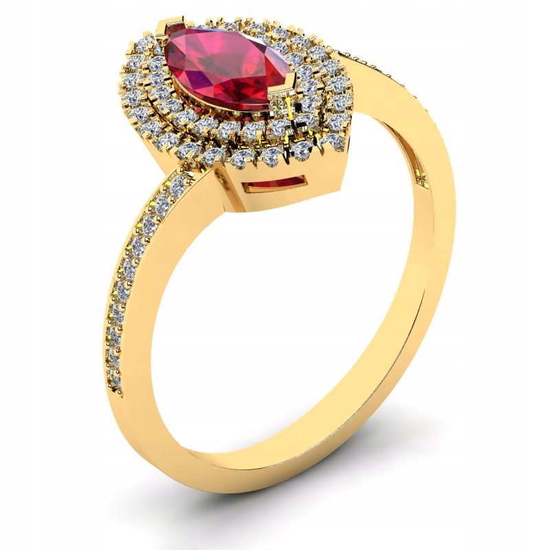 

Pierścionek Koktajlowy Złoty Z Rubinową Cyrkonią