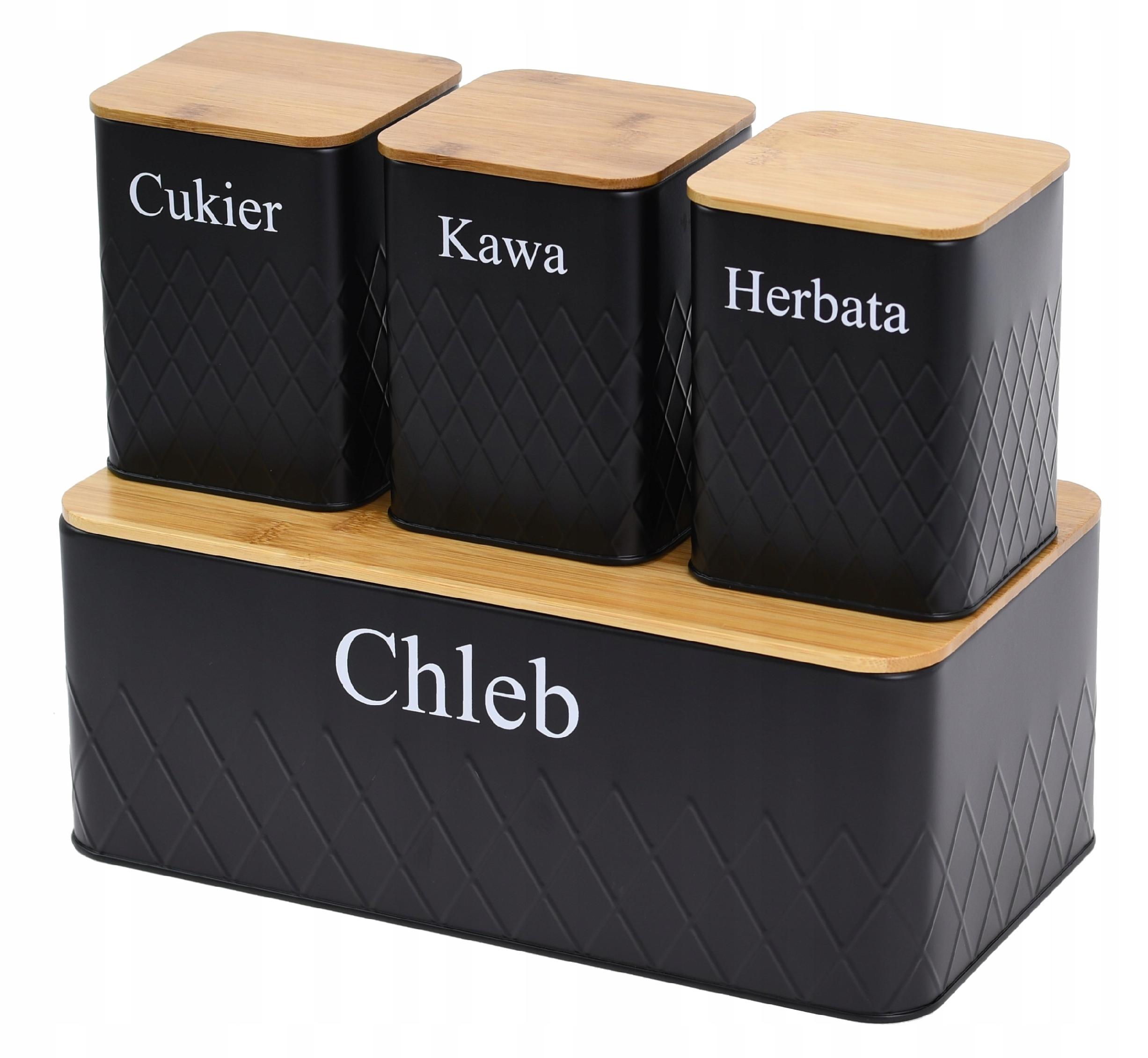 

Chlebak Duży Pojemniki Kawa Cukier Herbata Bambus