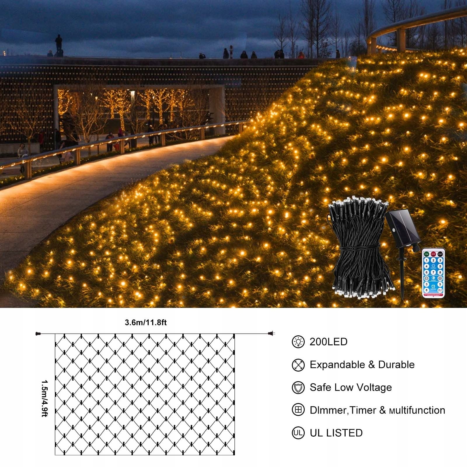 CORST SOLARNA SIATKA ŚWIETLNA LAMPKI ZEWNĘTRZNE 200 LED 3,6x1,5m — miniatura 3