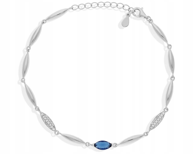 Stříbrný náramek Dámský Modrý Zirkon Hladké prvky ryzost 925