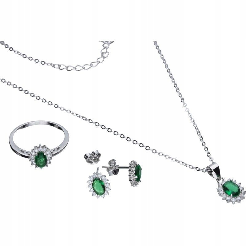 Dámský komplet ze stříbra 925 se zelenými a bílými zirkony jako dárek