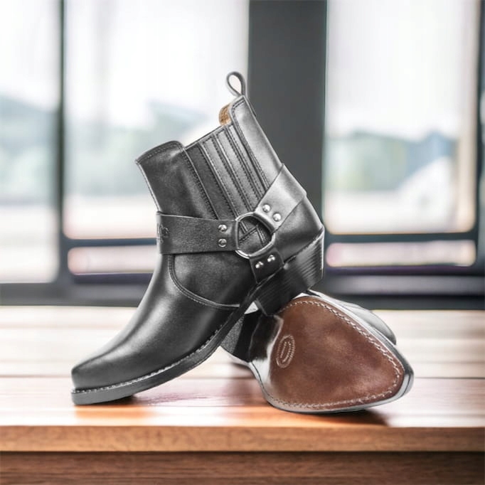 Buty Skórzane Motocyklowe Kowbojki Skórzane Czarne - 44 Rozmiar 44