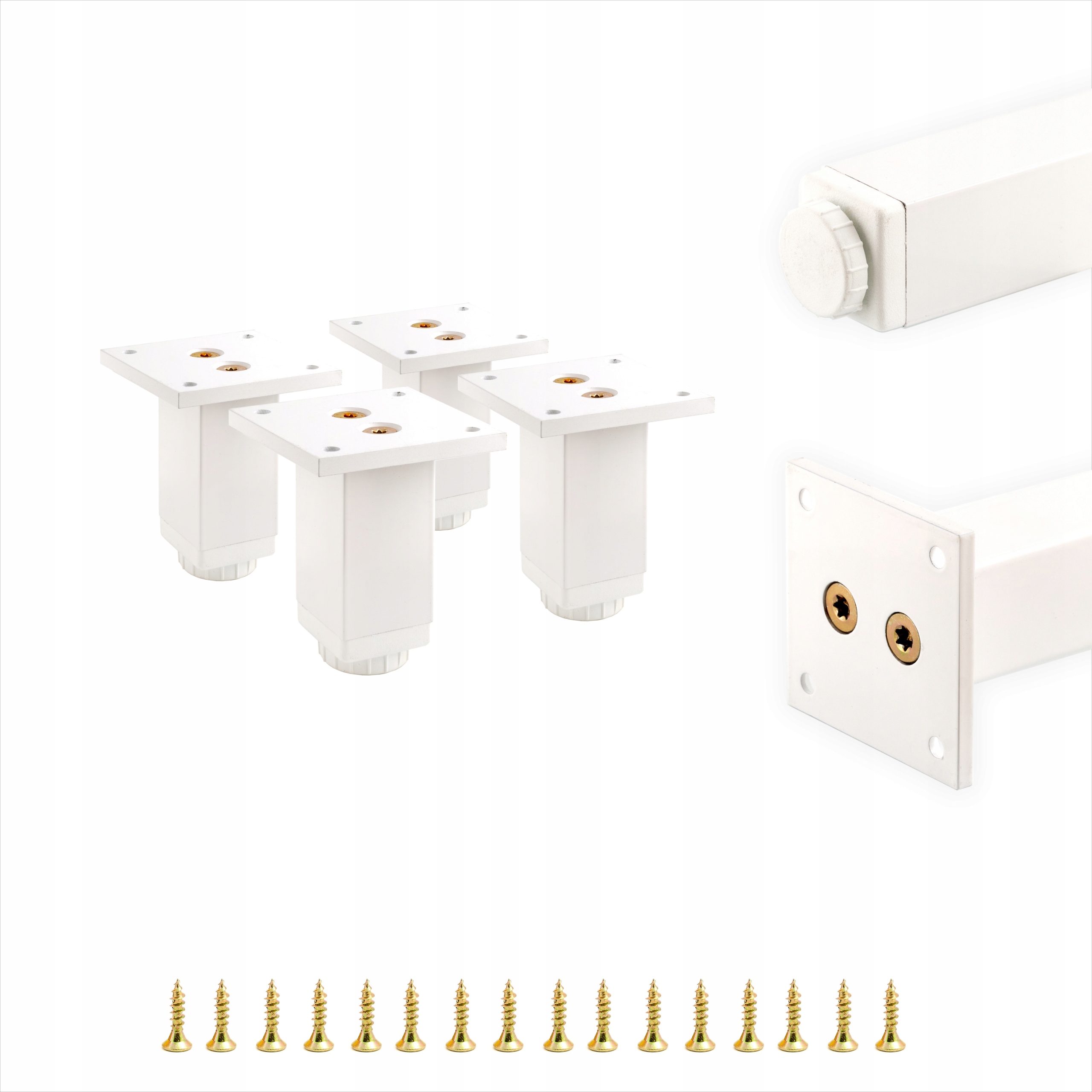 4 x Silná Kovová Noha Nábytková Noha Nastavitelná Pro Nábytek 6 CM Bílá