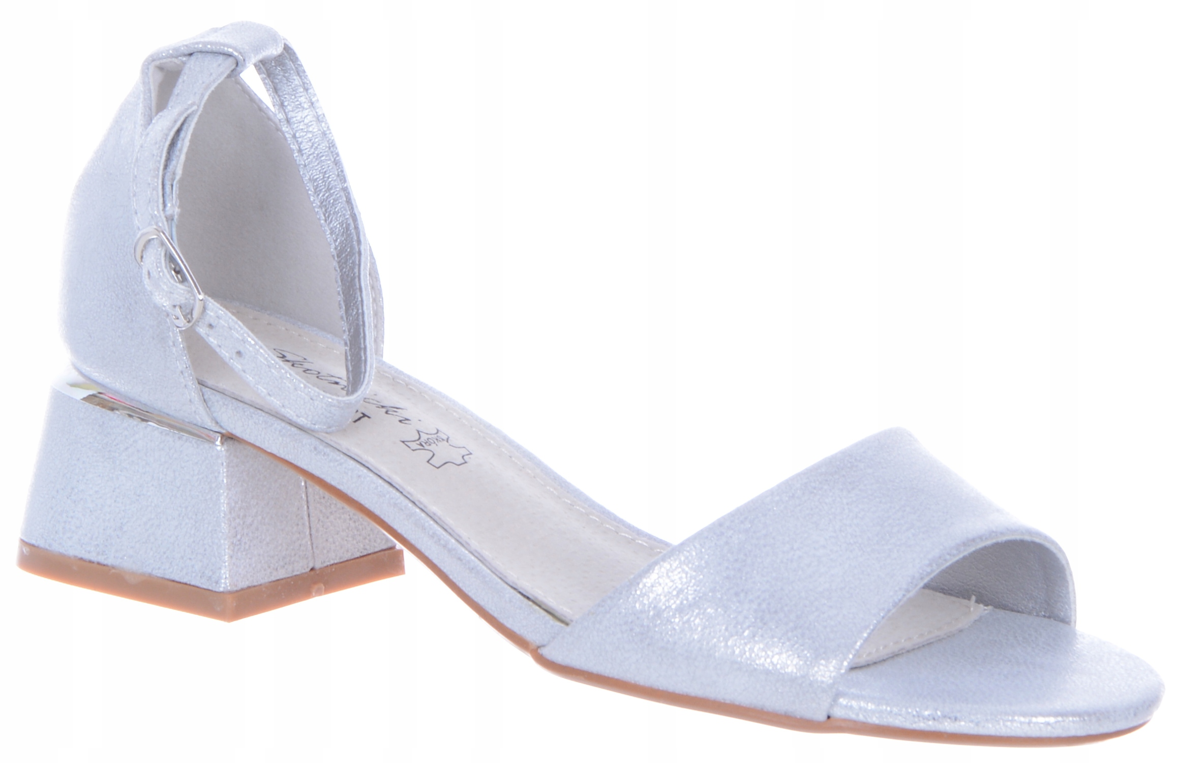 Stříbrné Elegantní Sandály Sandálky na Podpatku Dámské Pohodlné Lehké 39