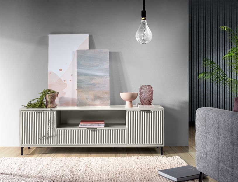 STOLIK SZAFKA LS-4 RTV-165 ryflowane fronty KASZMIR + CZARNE NOGI Marka Pro-S