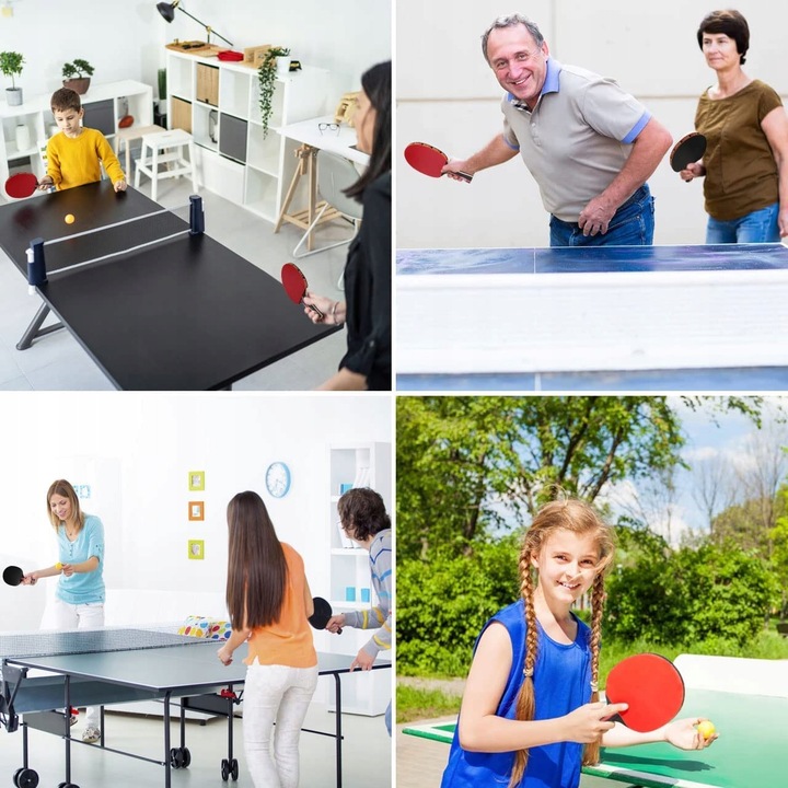 ZESTAW DO PING PONGA Z ROZSUWANĄ SIATKĄ RAKIETKI PALETKI + PIŁECZKI ETUI Model paletki i 3 piłeczki