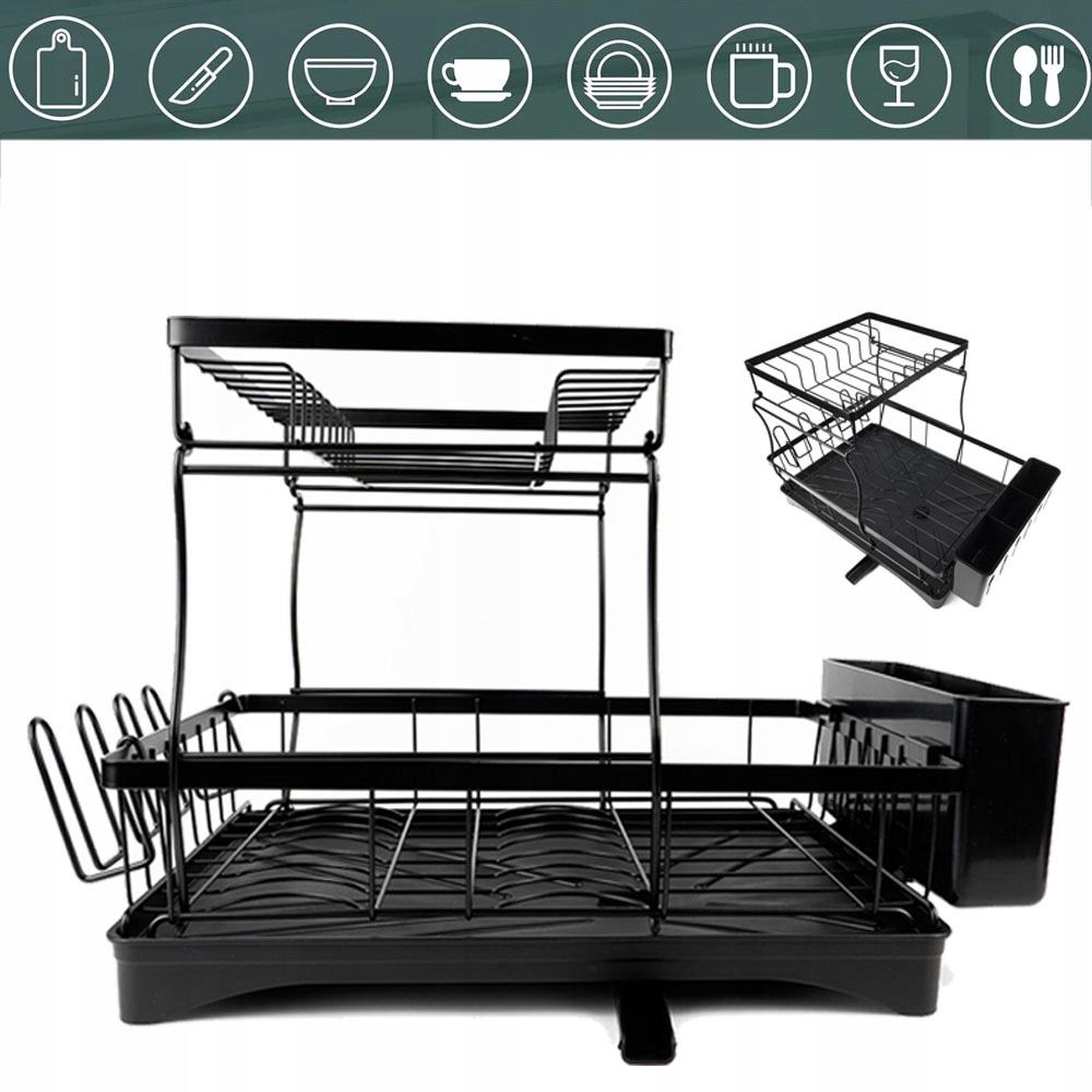 OCIEKACZ DUŻA SUSZARKA STOJĄCA NACZYNIA TALERZE SZTUĆCE CZARNA Z ODPŁYWEM EAN (GTIN) 0882696002489