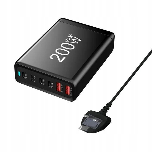 Wielofunkcyjna Ładowarka GaN 200W PD 4x USB C 3x QC 3.0 Stacja iPhone
