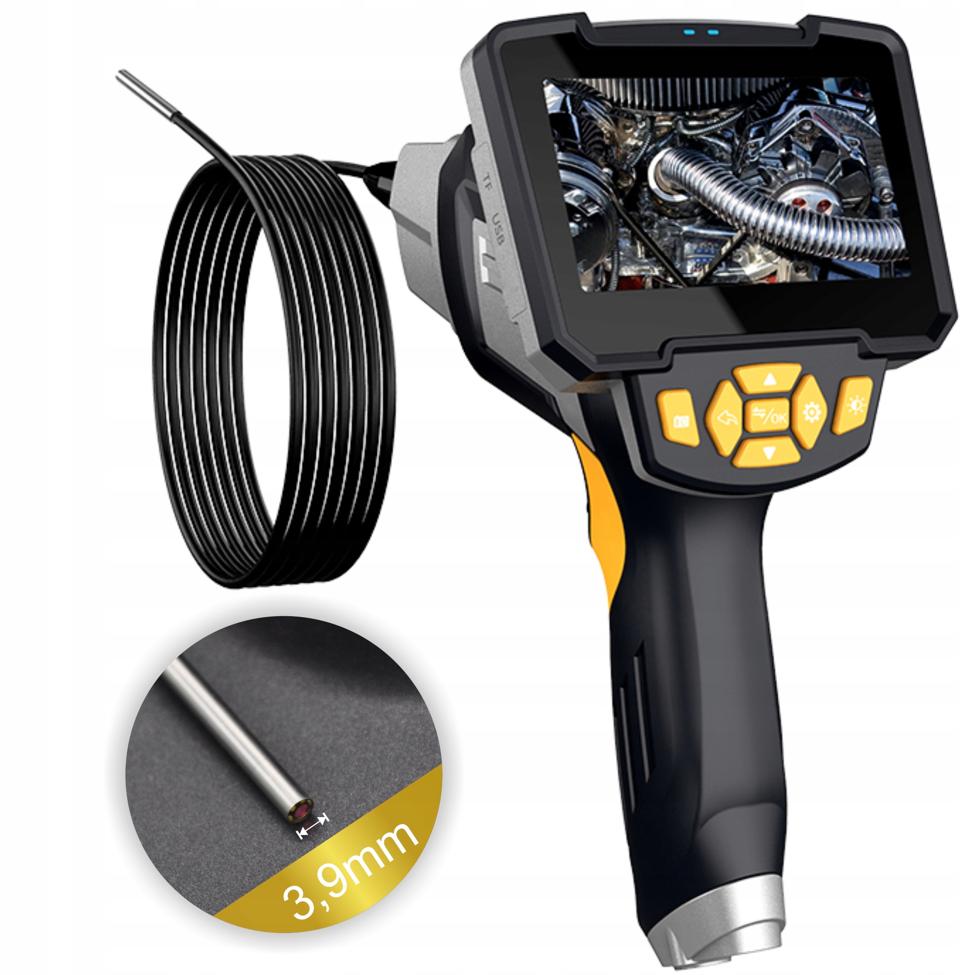 KAMERA INSPEKCYJNA 3,9MM WARSZTATOWA ENDOSKOP IP67 Z EKRANEM