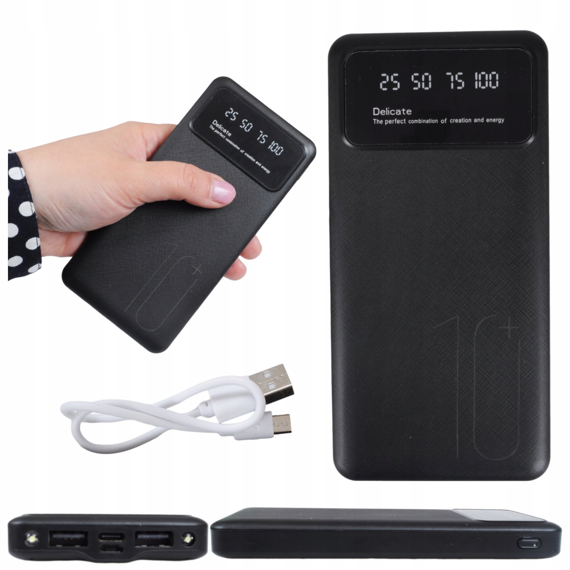 

Powerbank Slim 10000mAh Power Bank Latarka 2x Usb