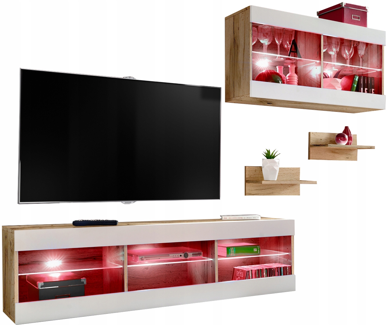 Sada nábytku Rtv Tivoli SET3 Dub Wotan/Biela, Led Rgb