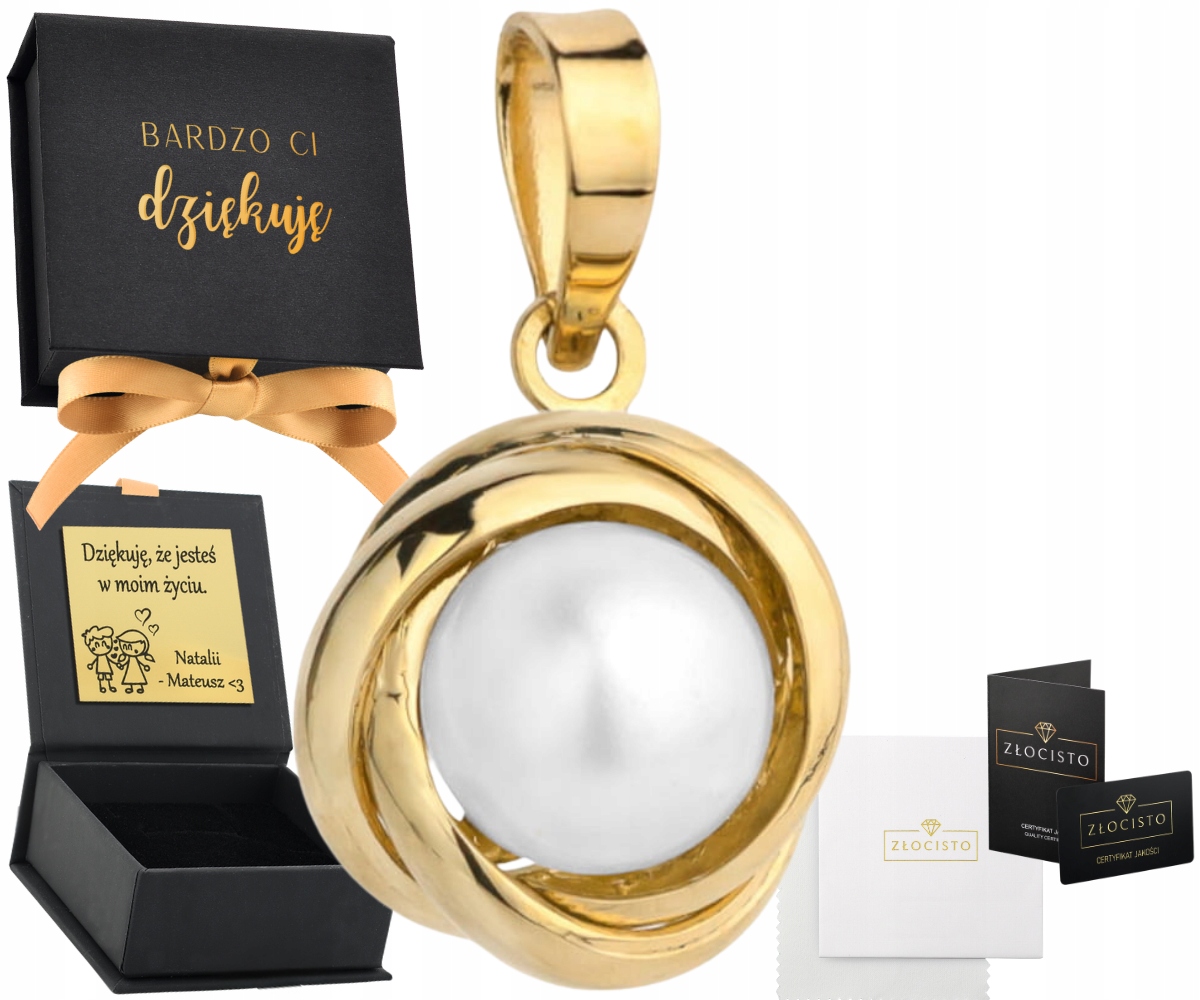 Přívěsek Přívěsek s perlou ve zlatém obalu Ryzost 585 14K jako Dárek Gravírování