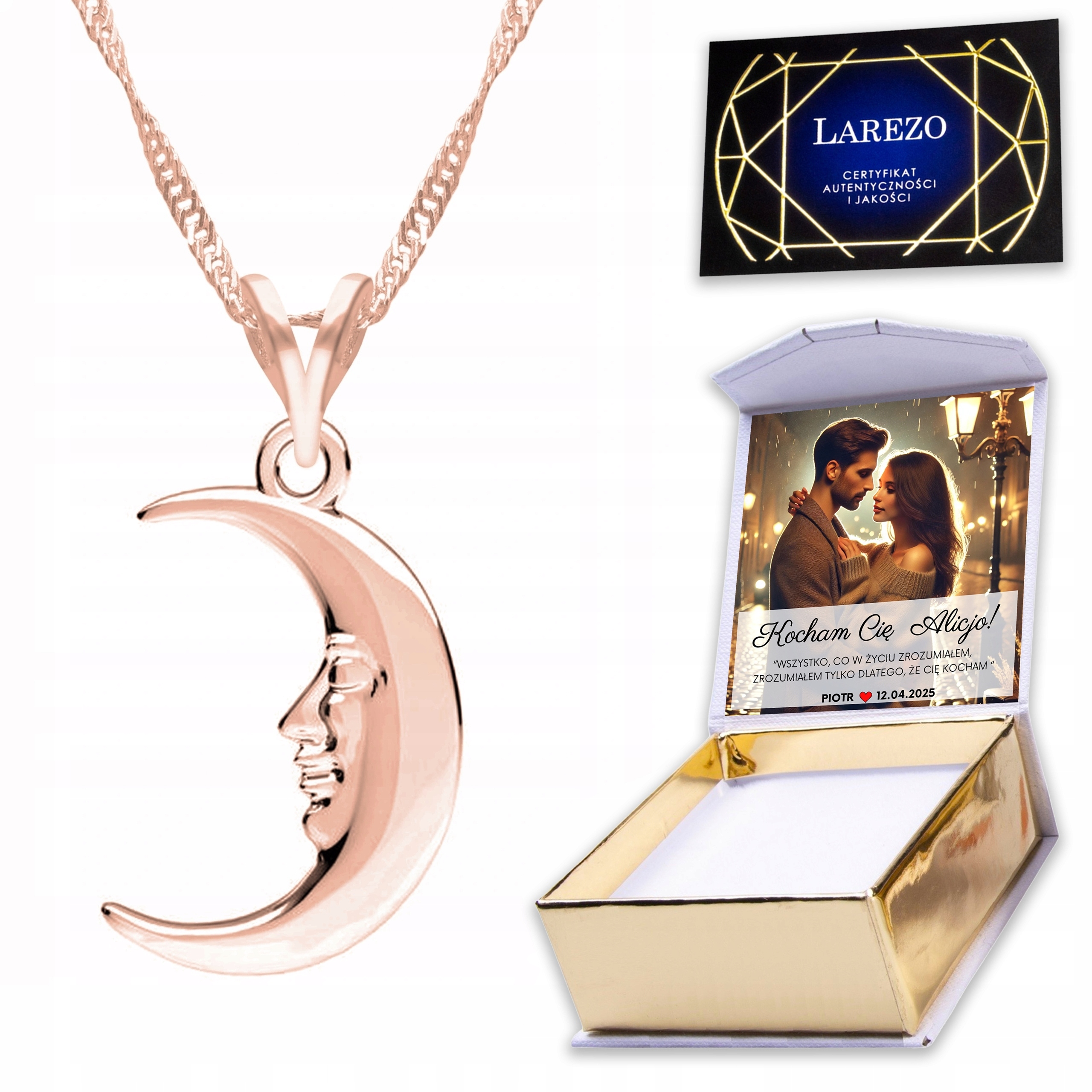 Pozlacený náhrdelník 925 s měsícem Měsíc Půlměsíc Vesmír Potisk