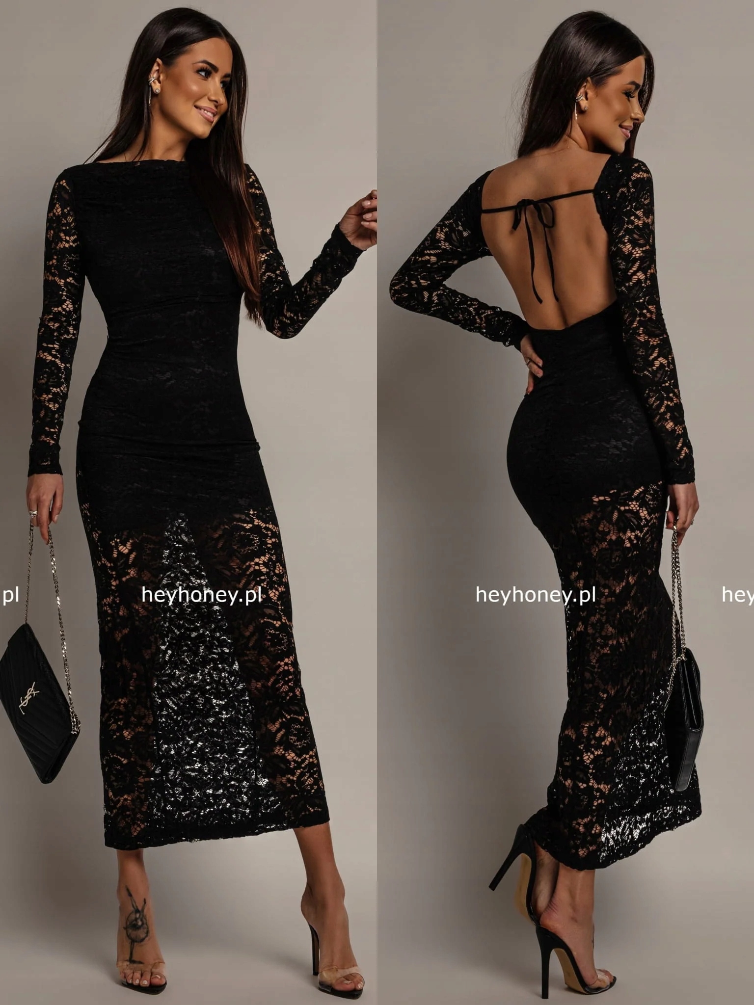 Šaty Maxi Krajkové s odhalenými zády Černá Endless M