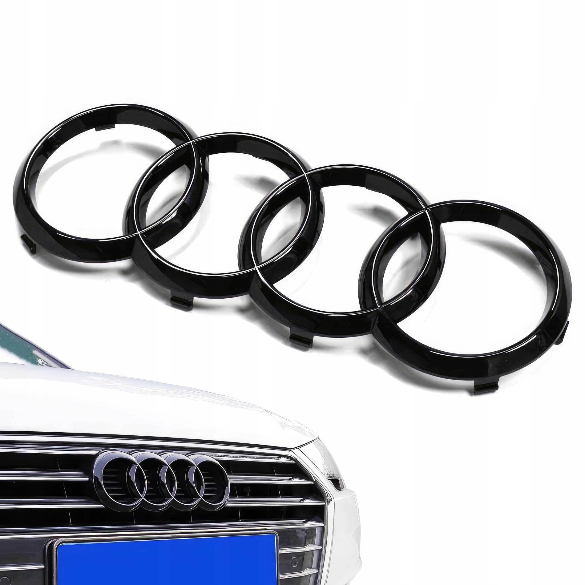 Emblemat logo znaczek na przód do audi czarny połysk w grill 285mm x 100mm