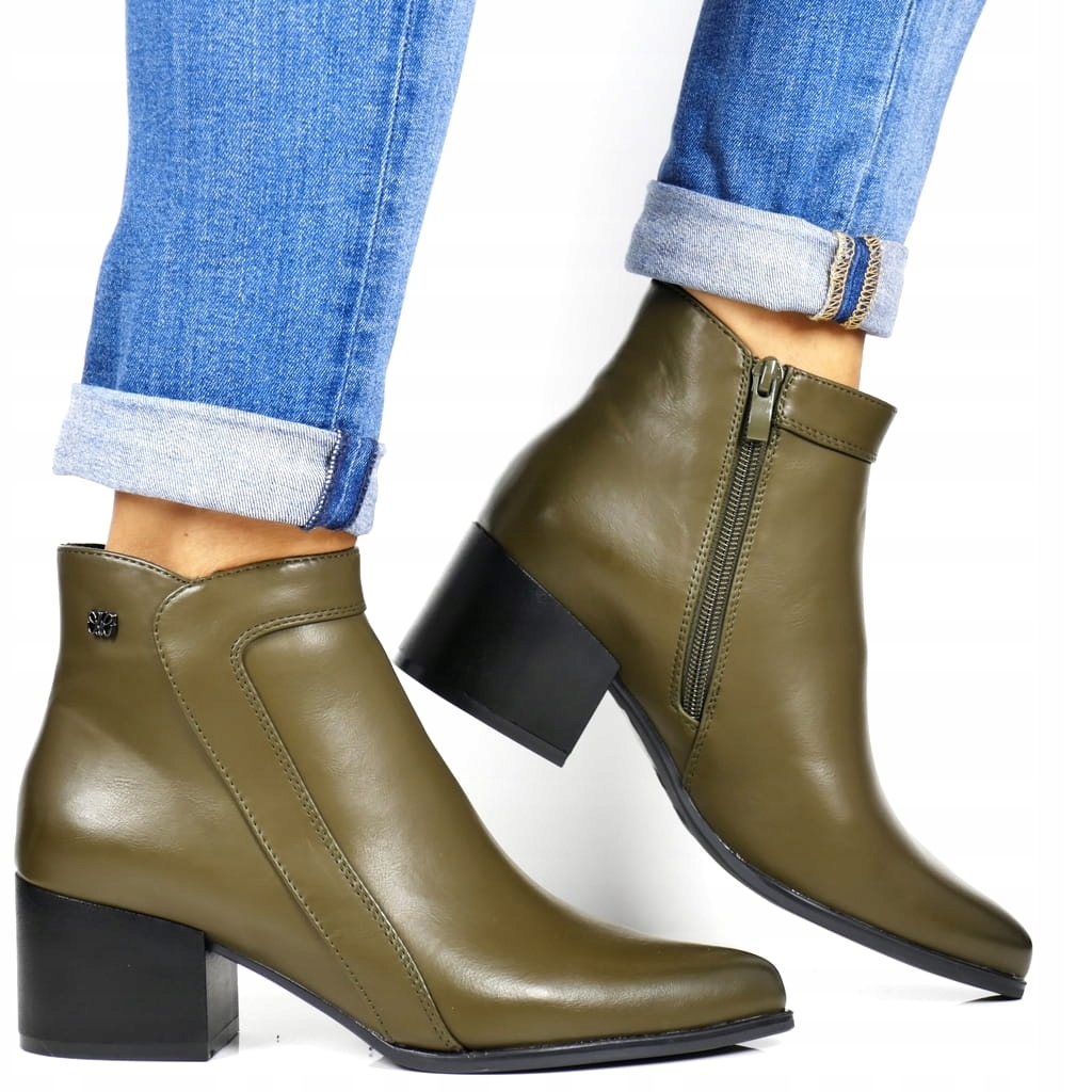 iButy Kotníkové Boty Kovbojské Boty Pohodlný Podpatek Oliva Zeleň