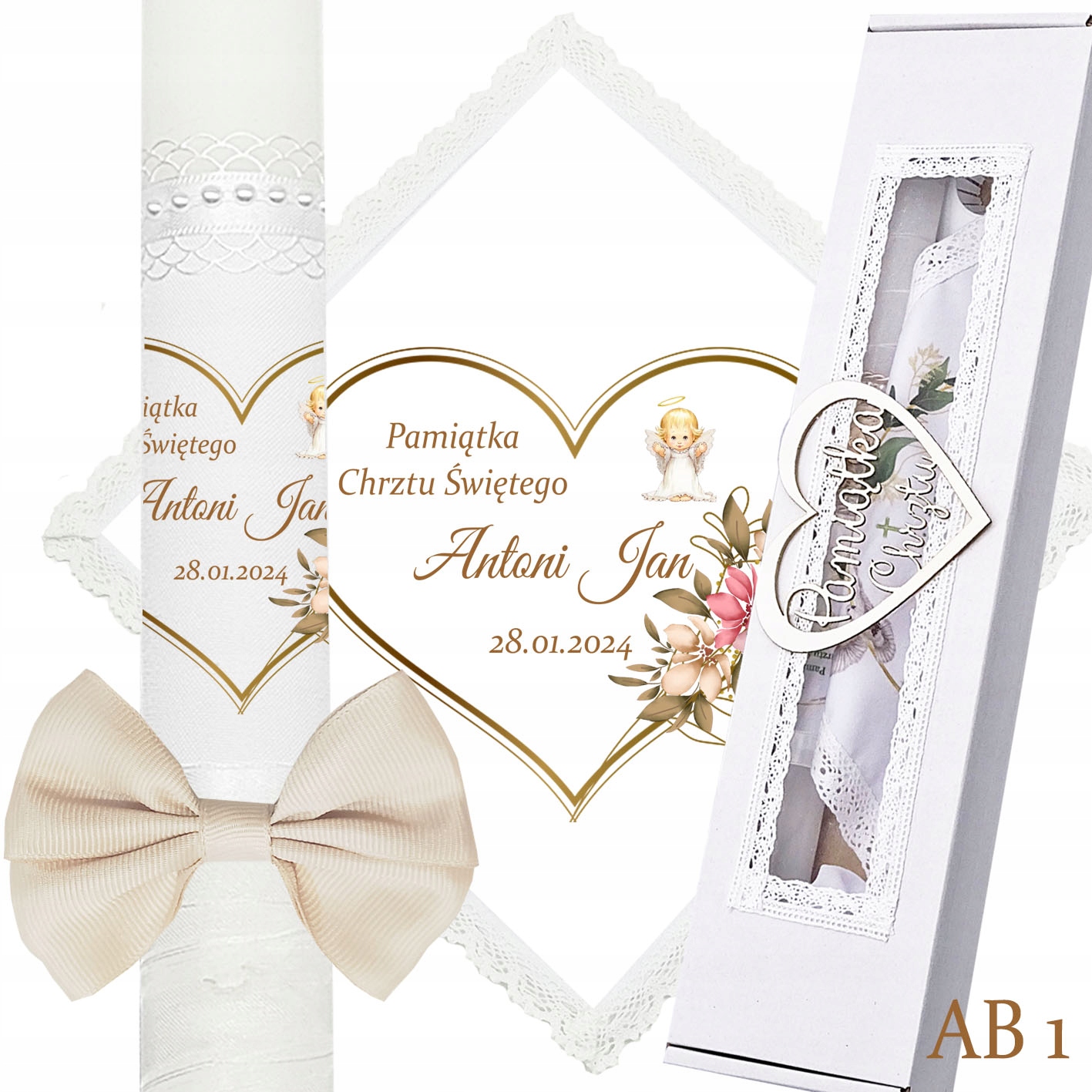 ŚWIECA NA CHRZEST SZATKA DO CHRZTU IMIĘ PUDEŁKO Marka inna marka