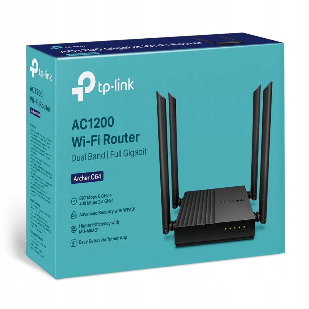 Router TP-Link Archer C64 Wi-Fi AC1200 Mu-mimo 4xLAN 1xWAN