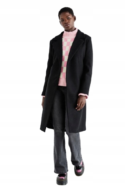 Only Černý Klasický Kabát S Páskem, Dlouhý Rukáv XL J9B