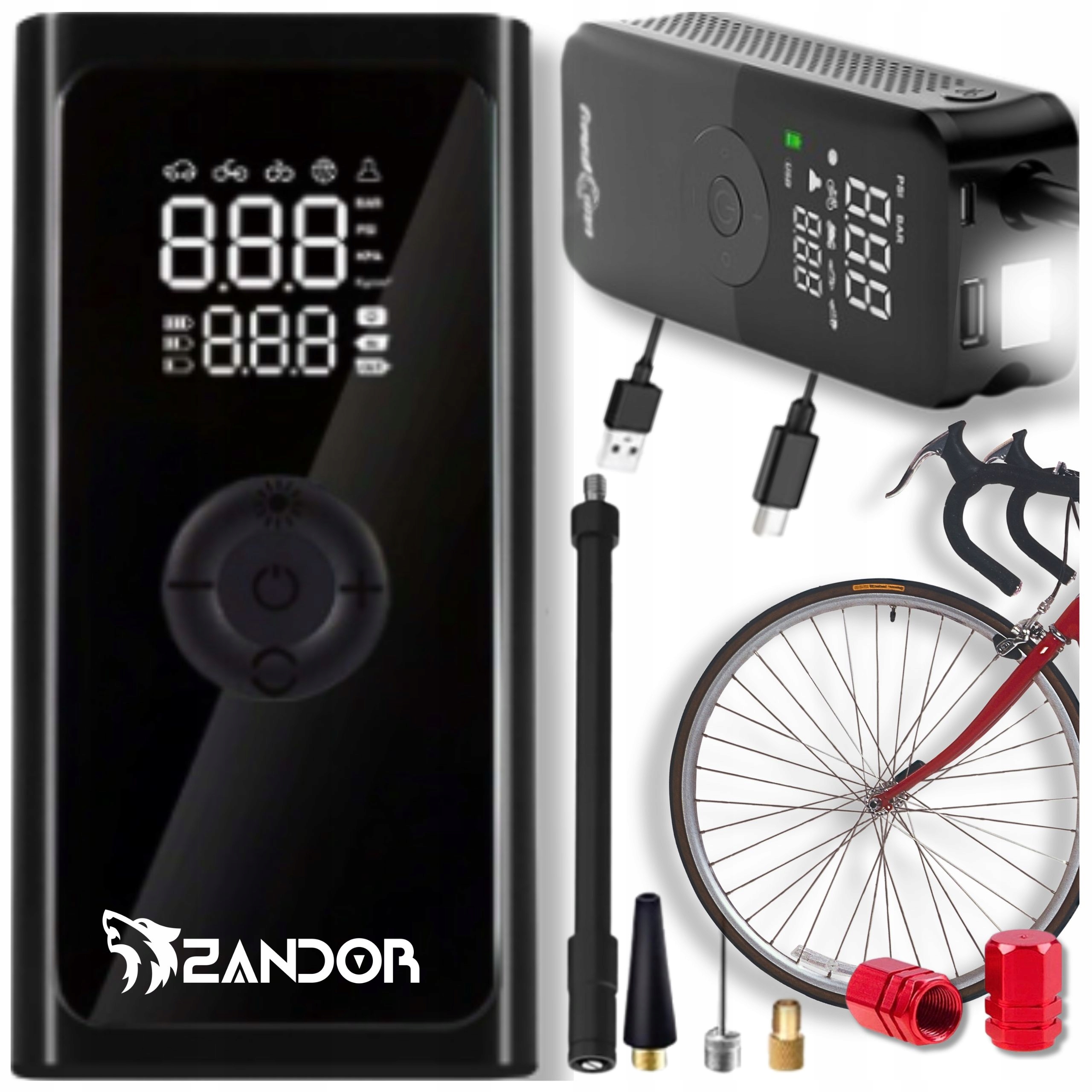 Kompresor Rowerowy Elektryczna Pompka Do Roweru Samochodu Powerbank 5w1