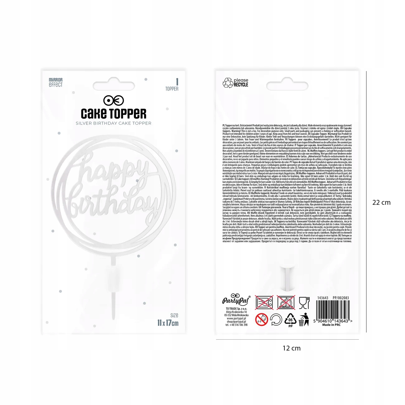 Topper Happy Birthday KOŁO Akryl srebrny Bohater / Bajka brak