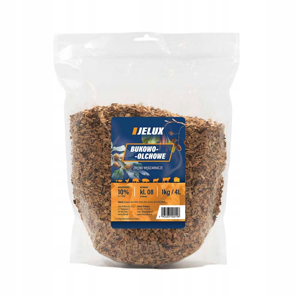 Zrębki wędzarnicze olchowo-bukowe kl. 08 1kg JELUX Stan opakowania oryginalne