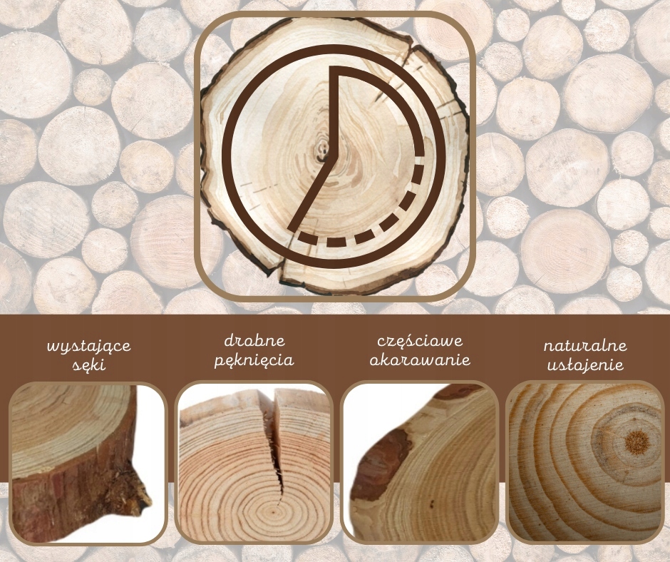 Plaster drewna Dębu 15-20 cm gr. 3 cm Szlif Kora Średnica 15-20 cm