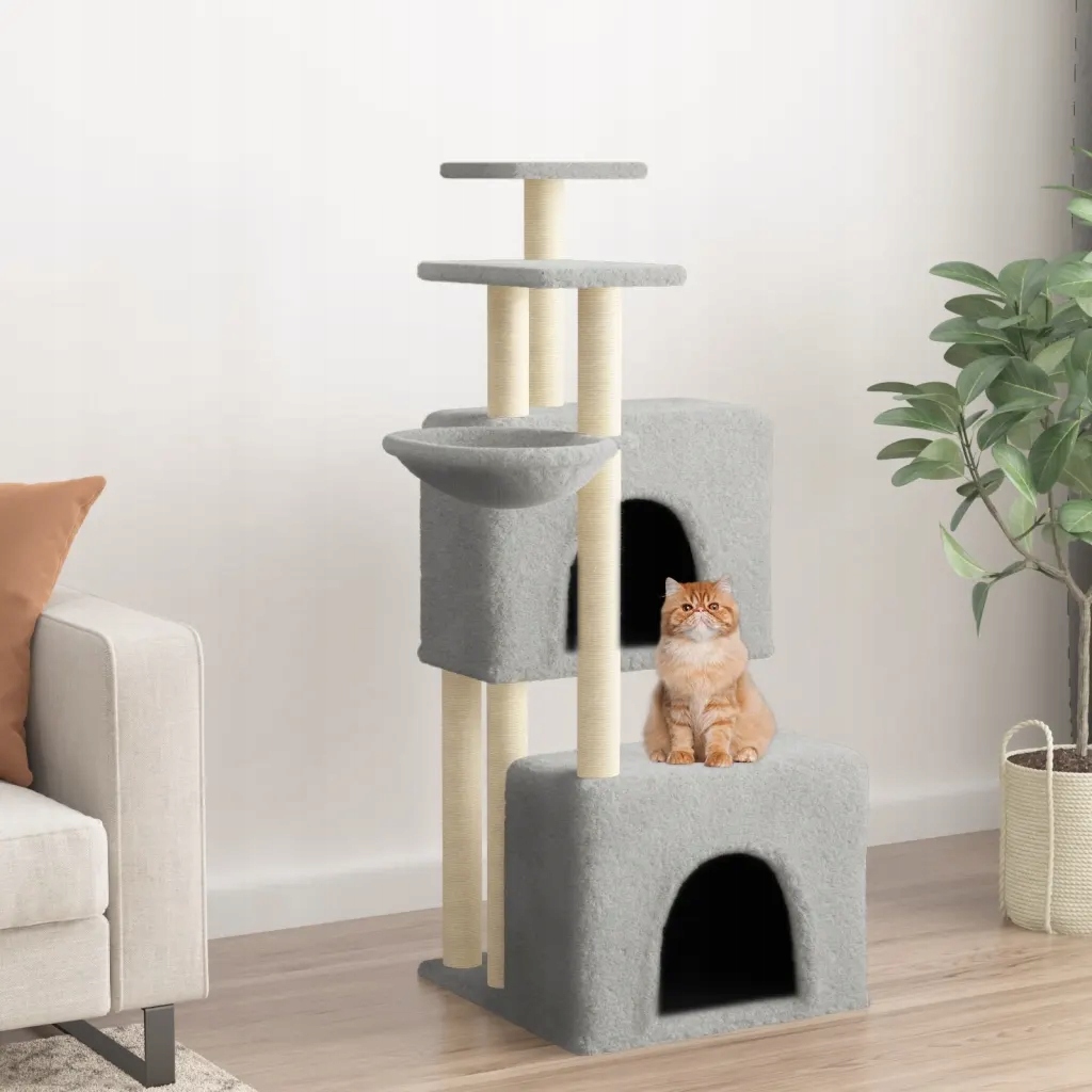 Levně Petrashop Škrabadlo pro kočky se sisalovými sloupky světle šedé 122 cm Šed
