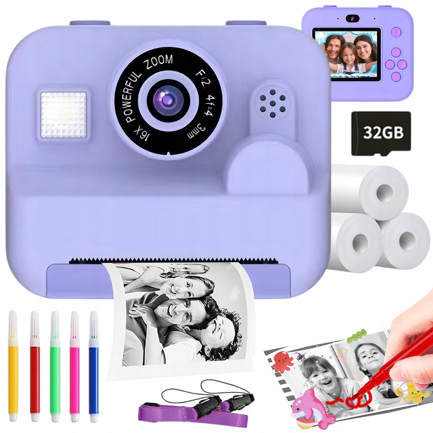 Dětský Fotoaparát S Funkcí Tisku 12MP 1080P Fialový – Dárek
