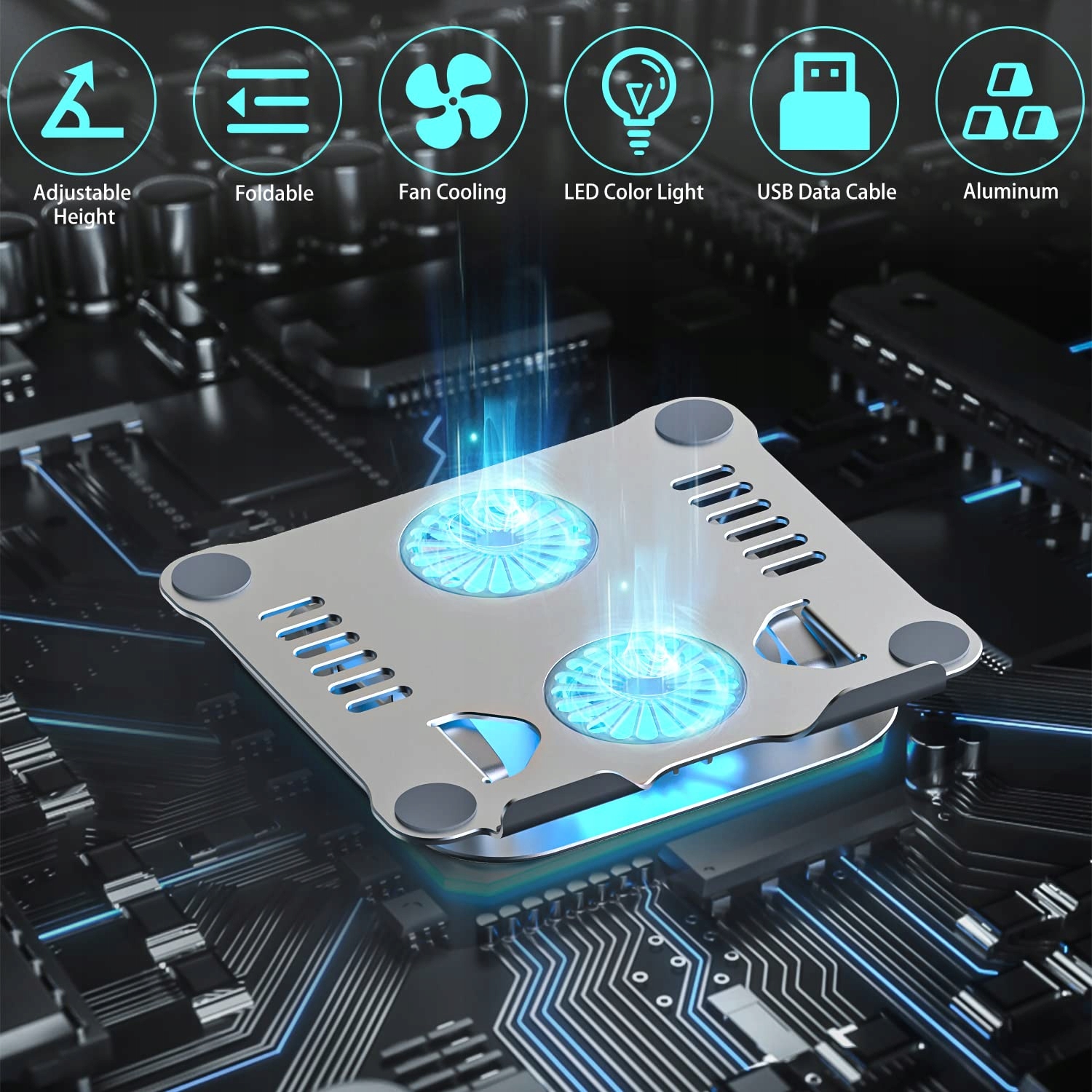 LPUNCD ERGONOMICZNY STOJAK NA LAPTOPA Z RGB WENTYLATOREM LAPTOPY 10-17 CALI — miniatura 3