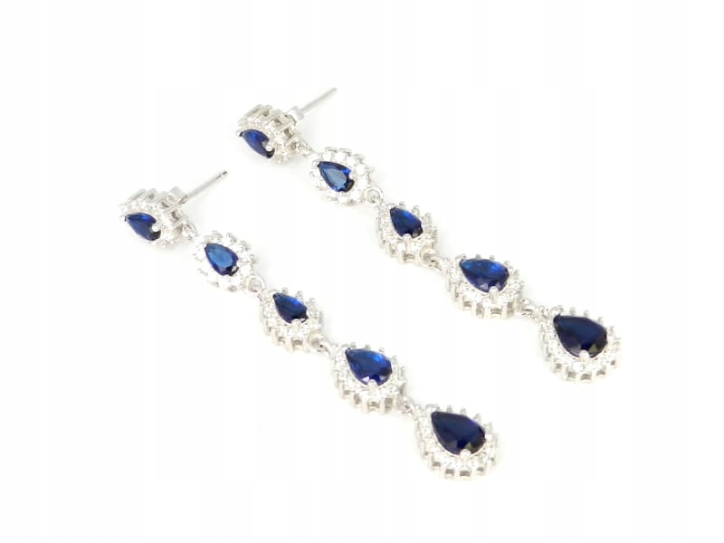 Dlouhé náušnice z markýzy se safíry a zirkony