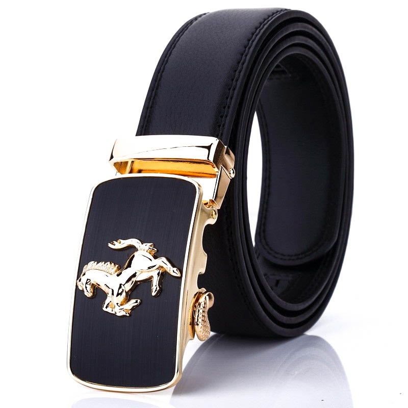 Luksusowy Czarny Męski Pasek Skórzany Automatyczny Koń Ferrari 120 CM