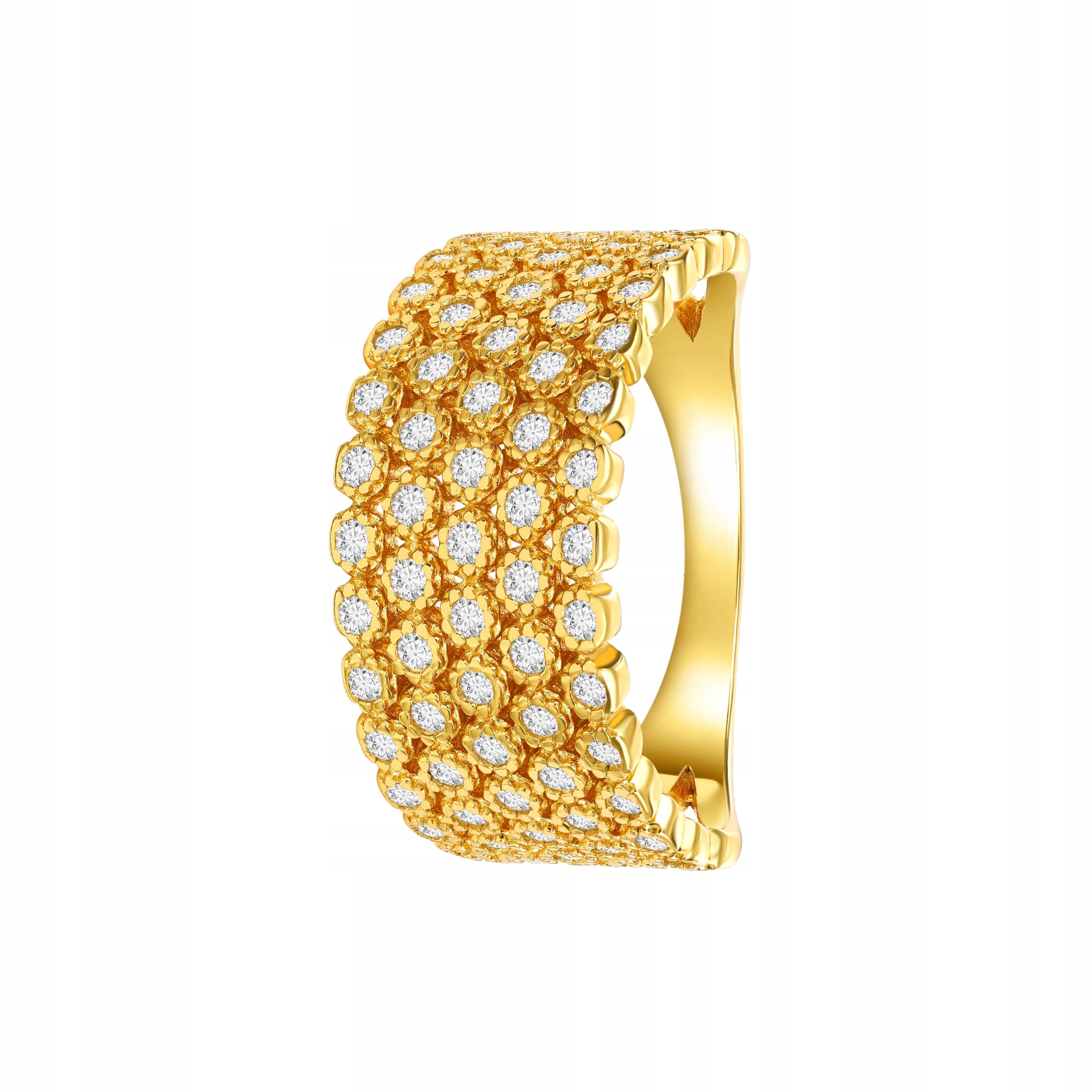 Pierścionek srebrny pozłacany szeroki z cyrkoniami 14 Sadva