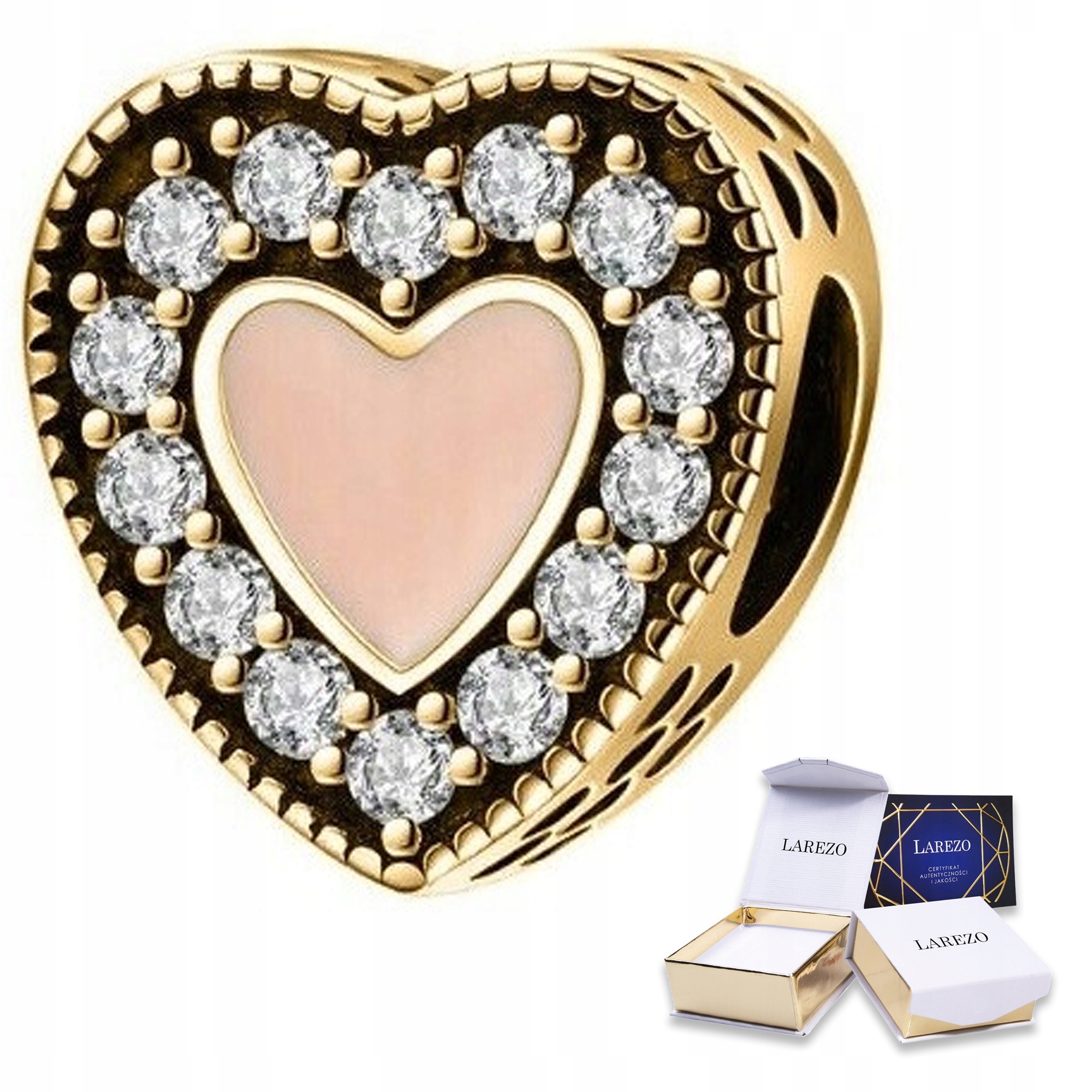 Zlatý Charms Růžové srdce Love Srdíčko Srdce Beads Korálek Stříbro 925