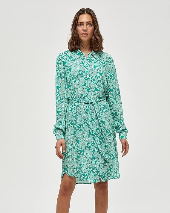 Mínus Zelené Šaty S Páskem A Květinovým Potiskem 42 6FA